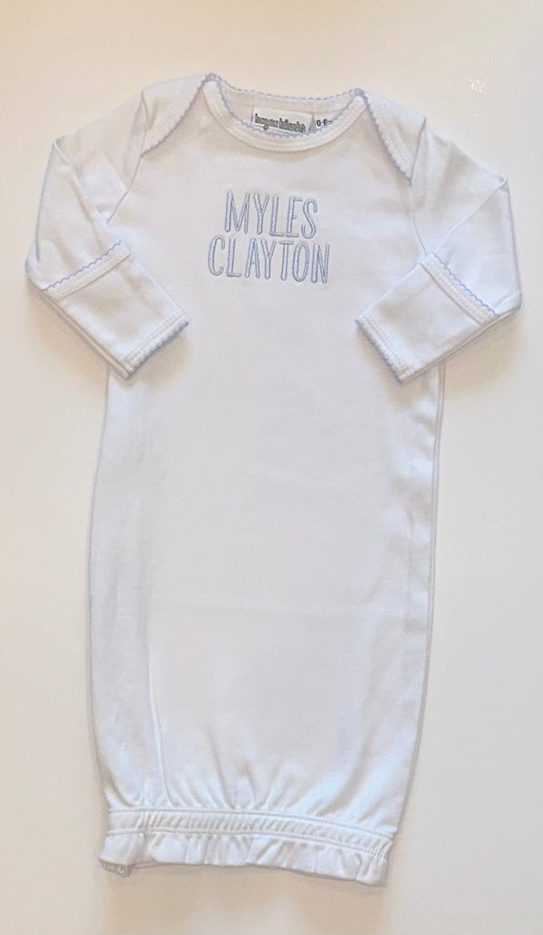 Monogrammed Picot Trim Baby Gown