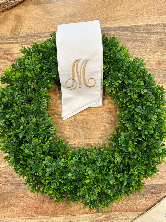 White Monogrammed Wreath Sash