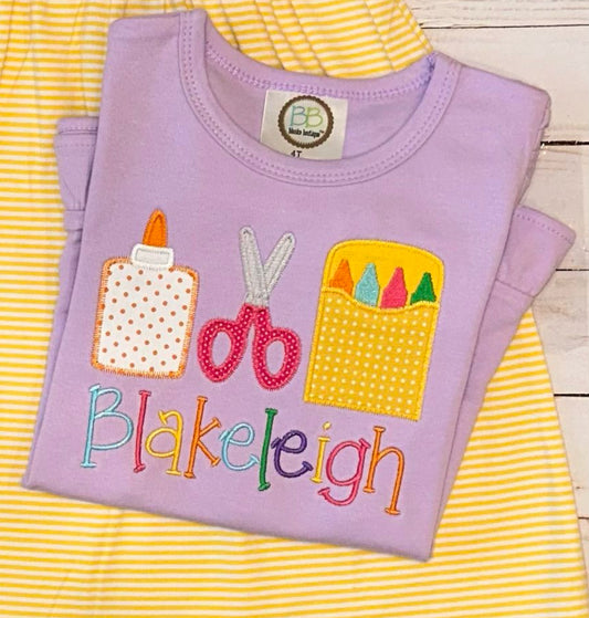 School Supplies Applique shirt