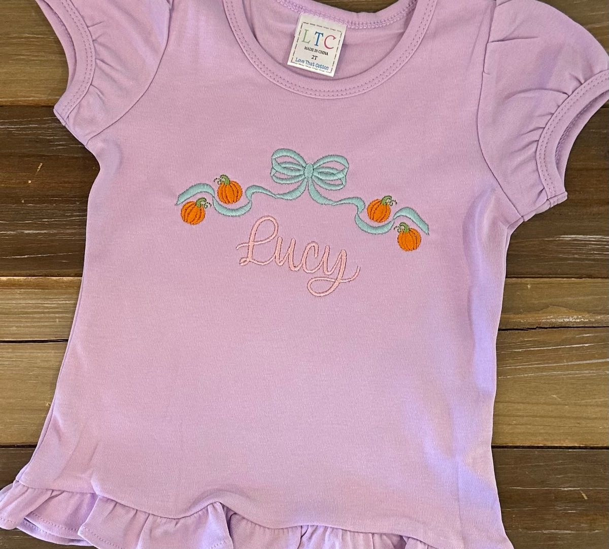Bow and Pumpkin Embroidered Shirt