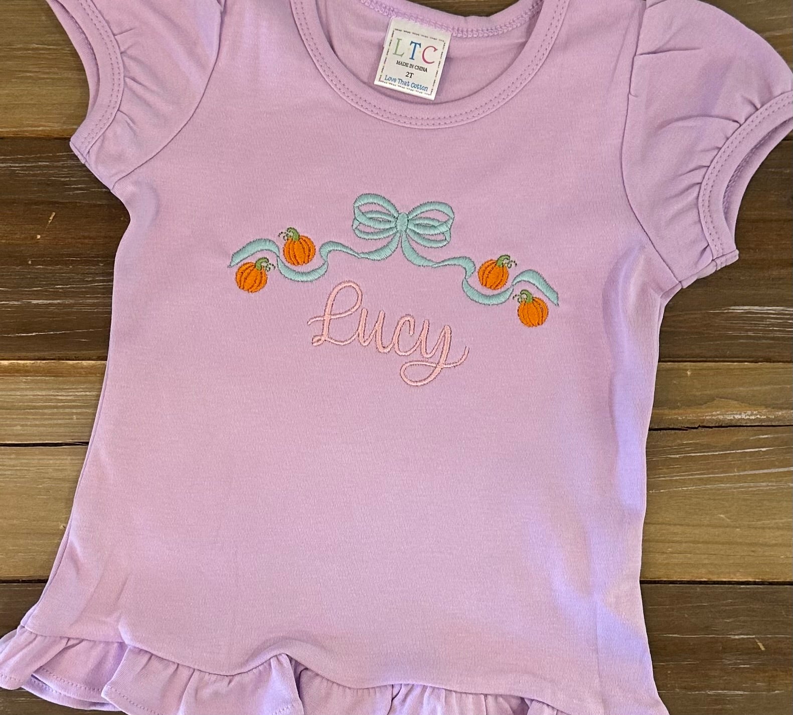 Bow and Pumpkin Embroidered Shirt