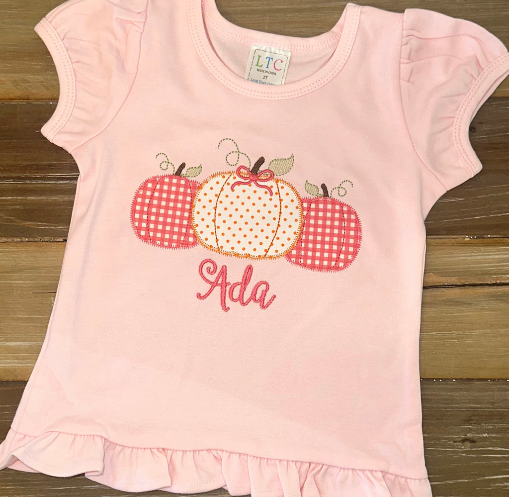 Pumpkin Trio with Bow Applique Shirt