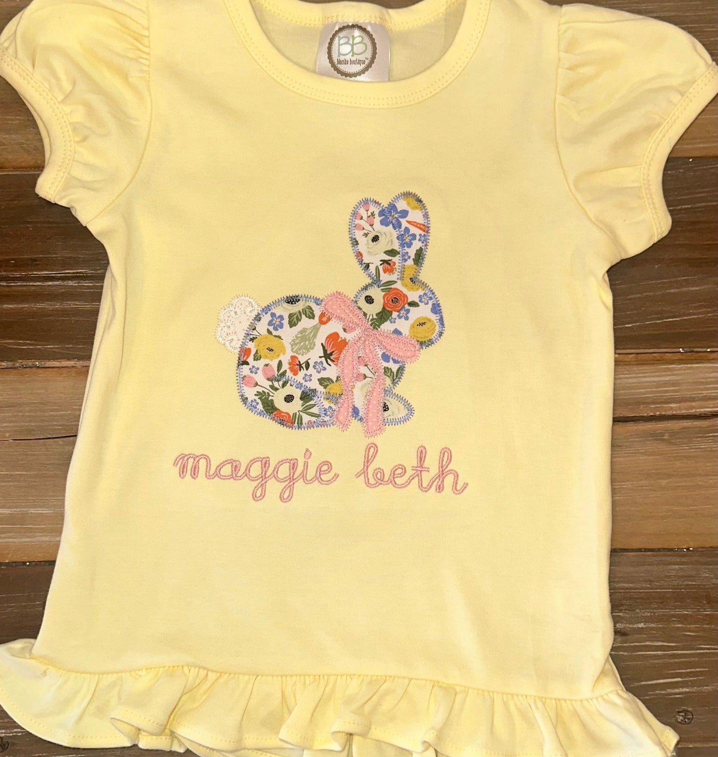 Yellow Floral Bunny Applique Shirt