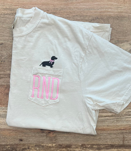 Dachshund Monogrammed Pocket Tshirt