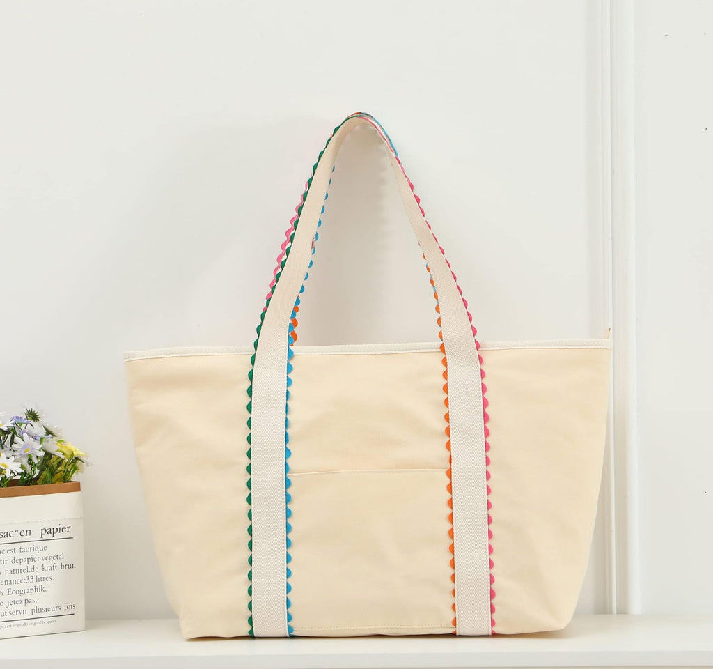Rainbow Canvas Ric Rac Tote with Monogram