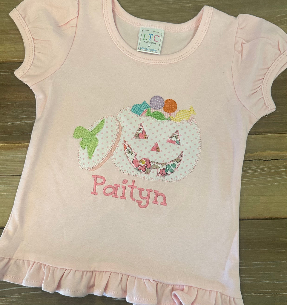 Jack O Lantern Halloween Candy Applique Shirt