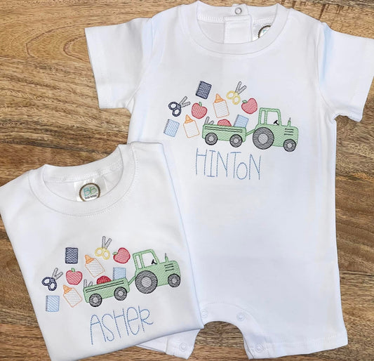 Back To School Tractor Shirt or Romper