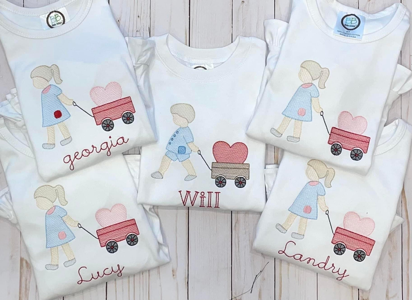 Girl/Boy Pulling Wagon Valentine Shirt or Romper