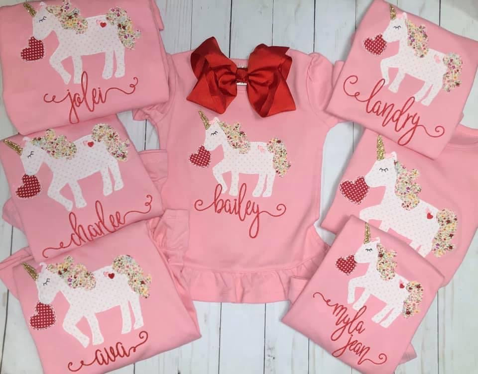 Valentine Unicorn Applique Shirt