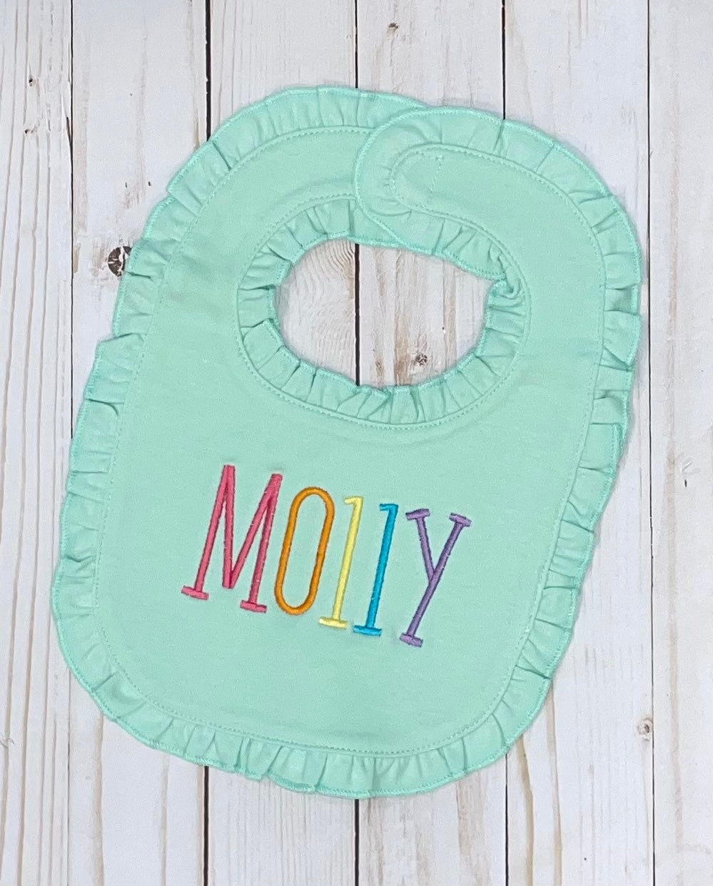 Monogrammed Mint Ruffled Bib